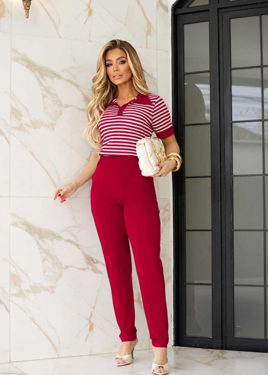 Conjunto Listrado em Moletinho – Calça + Baby Look Gola Polo - Imagem 3